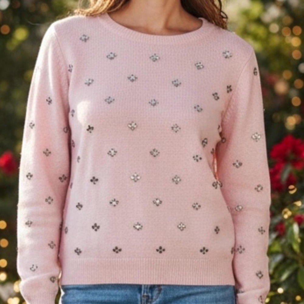 Joie Pink Embellished Crew Neck Sweater